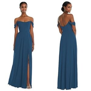 NWT After Six Dessy Off-The-Shoulder Basque Neck Chiffon Maxi Dress Size 10 1560